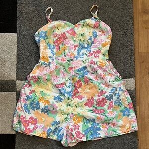 Floral sweetheart neckline linen romper